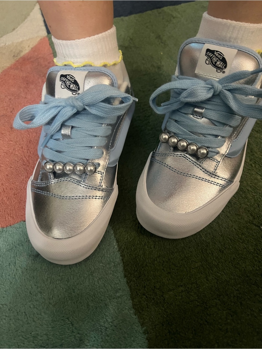 Vans Silver and Light Blue Pearl-Accented Low Tops - throwbacks!
